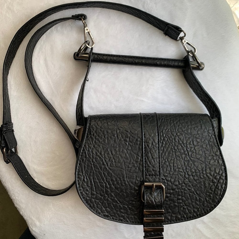 Free People Black Textured Leather Crossbody